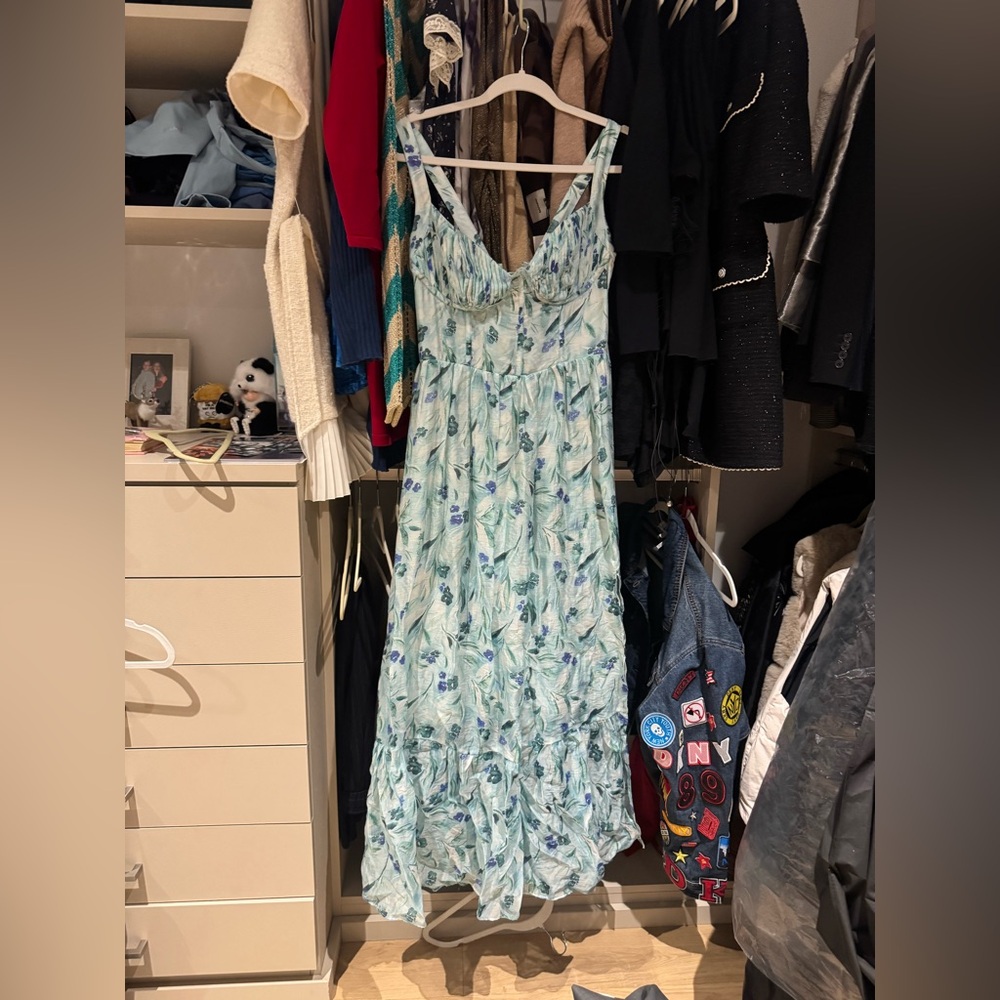 Astr Blue and Green Floral Maxi Dress